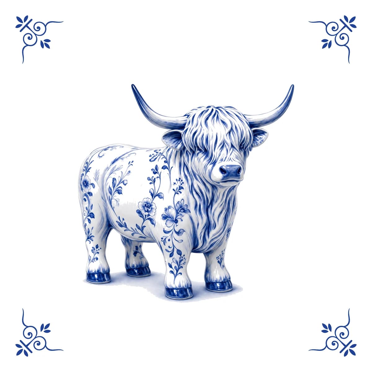 Highland cow – Delft blue tile