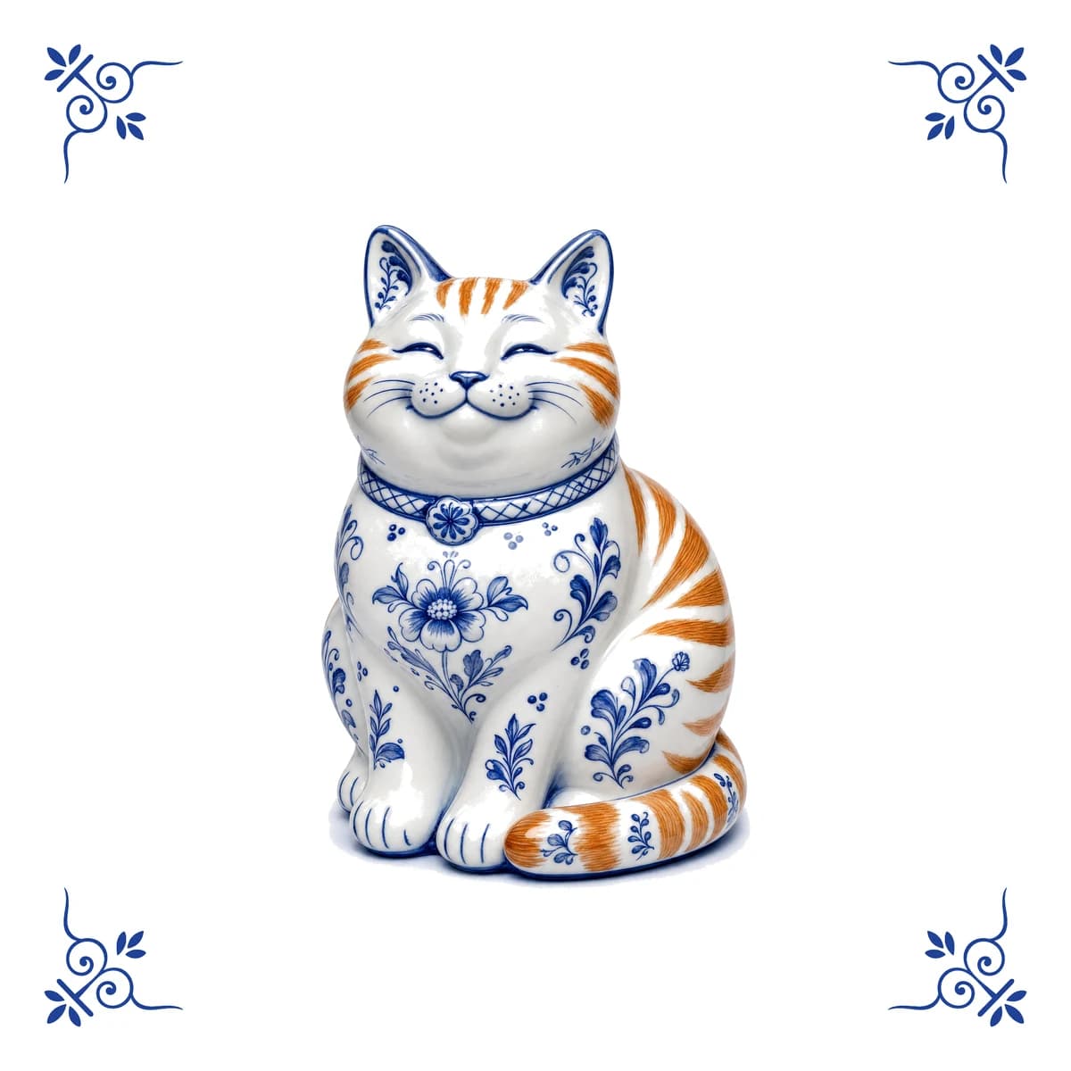 Ginger cat – Delft blue tile
