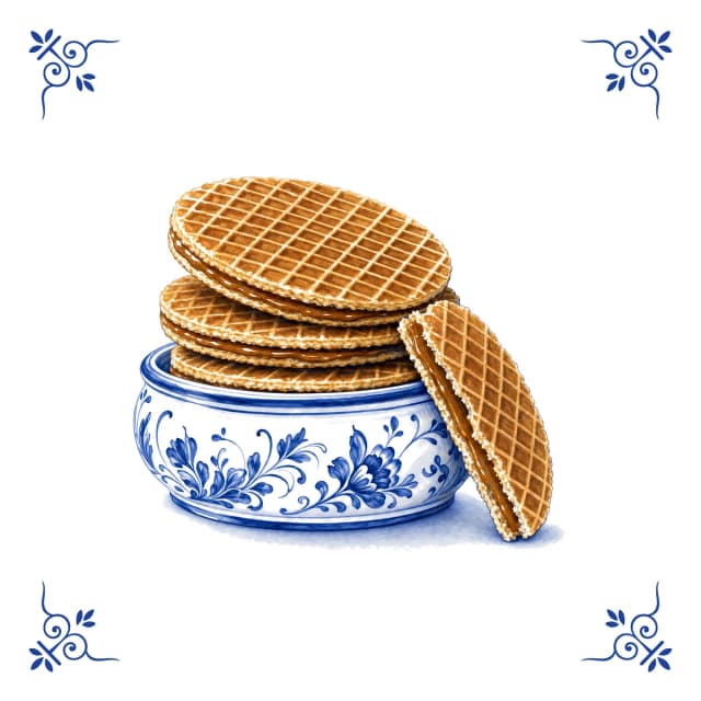 Stroopwafels, azulejo azul de Delft