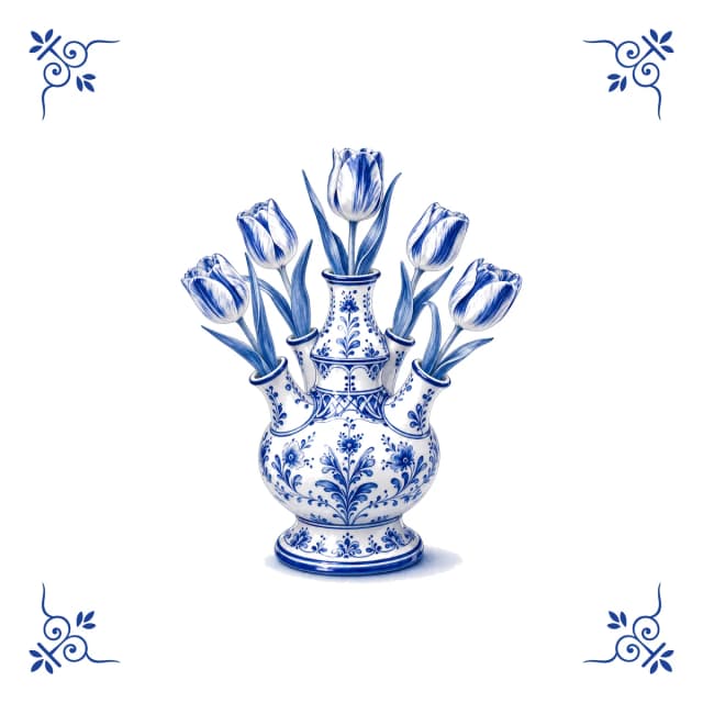 Jarrón de tulipanes, azulejo azul de Delft
